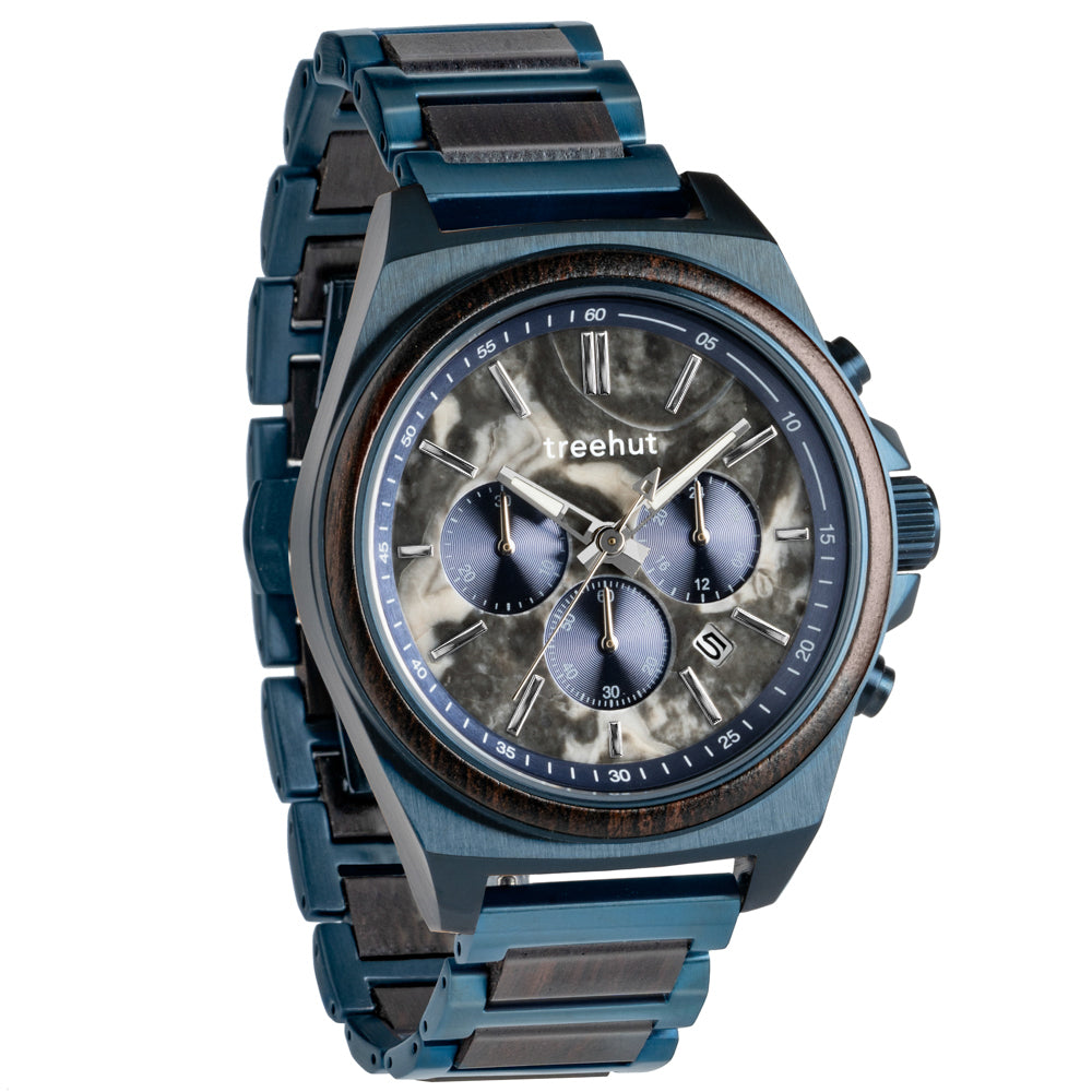 Aster Grey Marble Ebony Men's Chrono Stainless Steel Wooden Watch