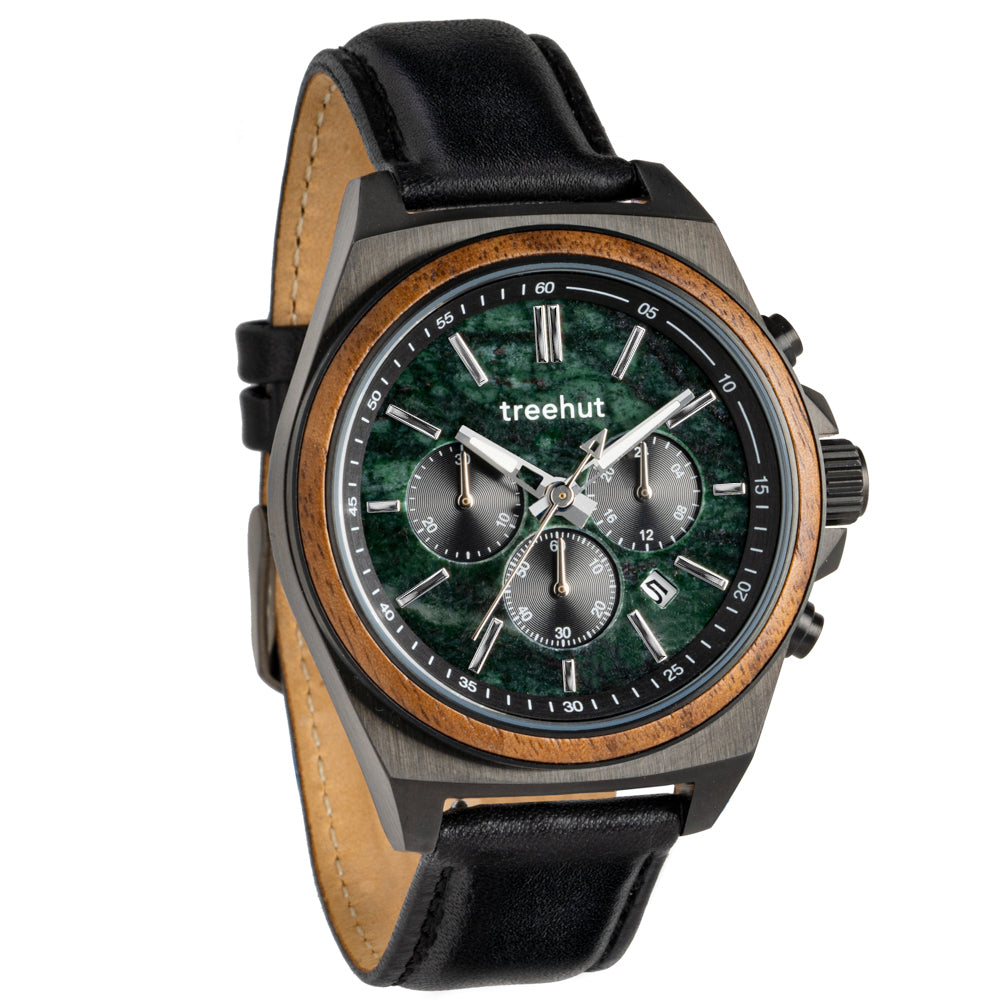 Aster Marble Walnut Black Men's Chrono Stainless Steel Wooden Watch