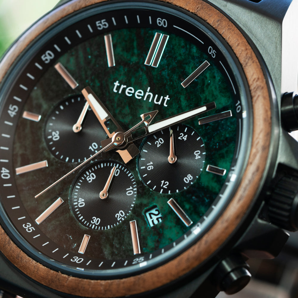 Aster Green Marble Walnut Men's Chrono Stainless Steel Wooden Watch
