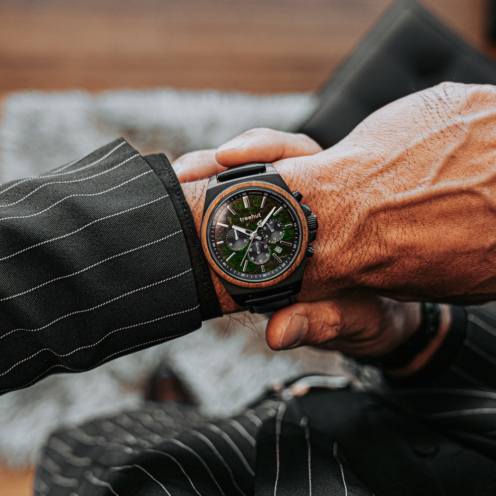 Aster Marble Walnut Black Men's Chrono Stainless Steel Wooden Watch