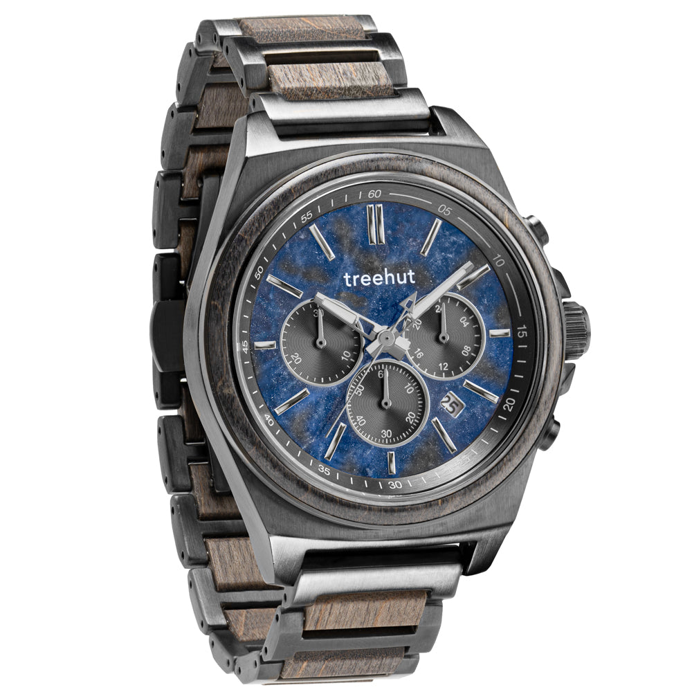 Aster Blue Marble Grey Maple Men's Chrono Stainless Steel Wooden Watch