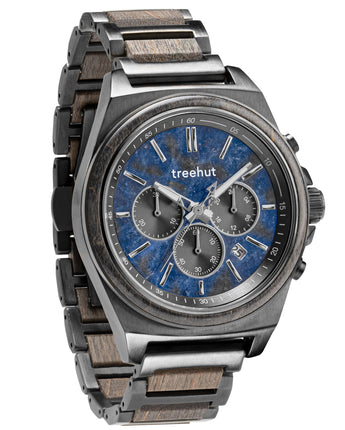 Aster Blue Marble Grey Maple Men's Chrono Stainless Steel Wooden Watch