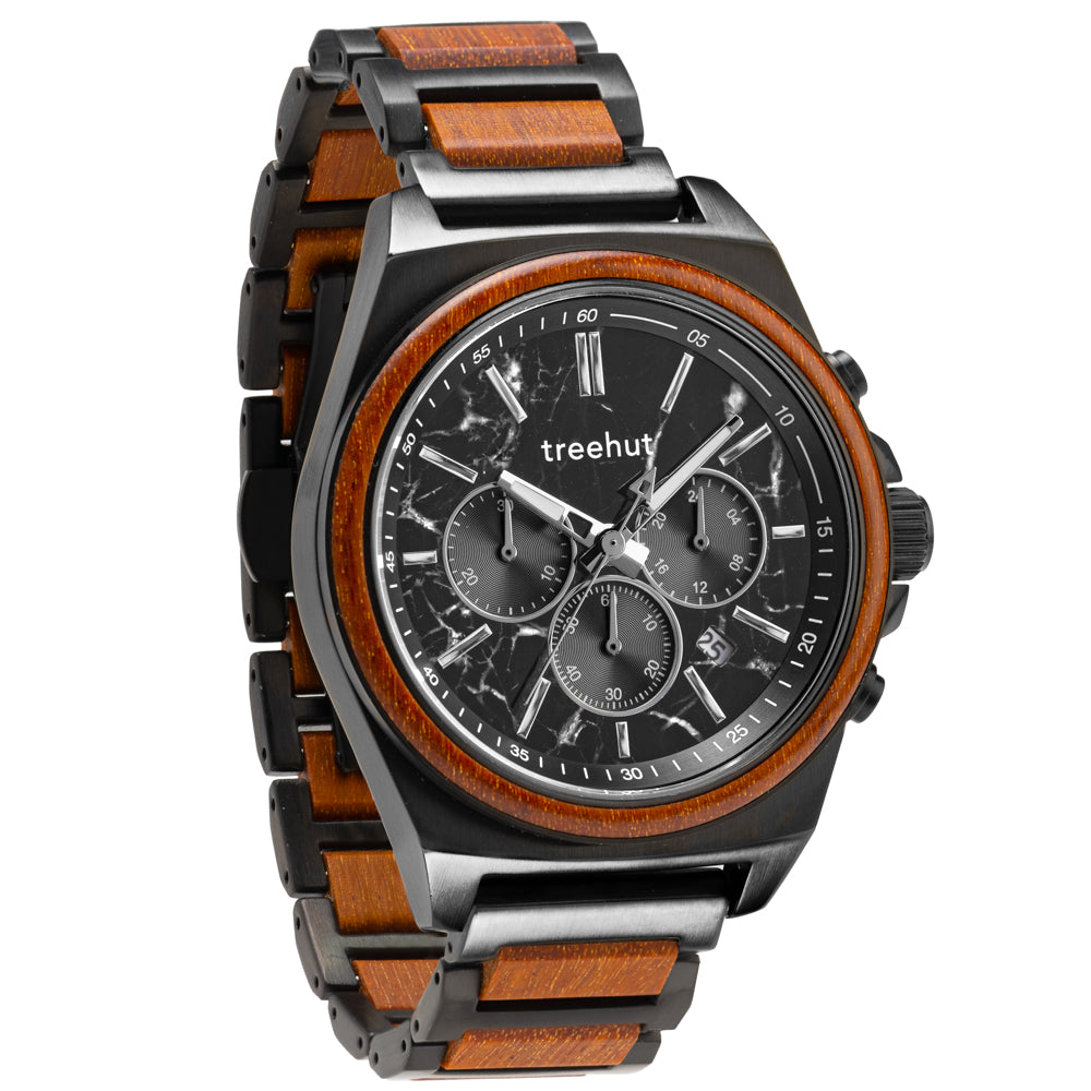 Aster Black Marble Padauk Men's Chrono Marble Stainless Steel Wooden Watch
