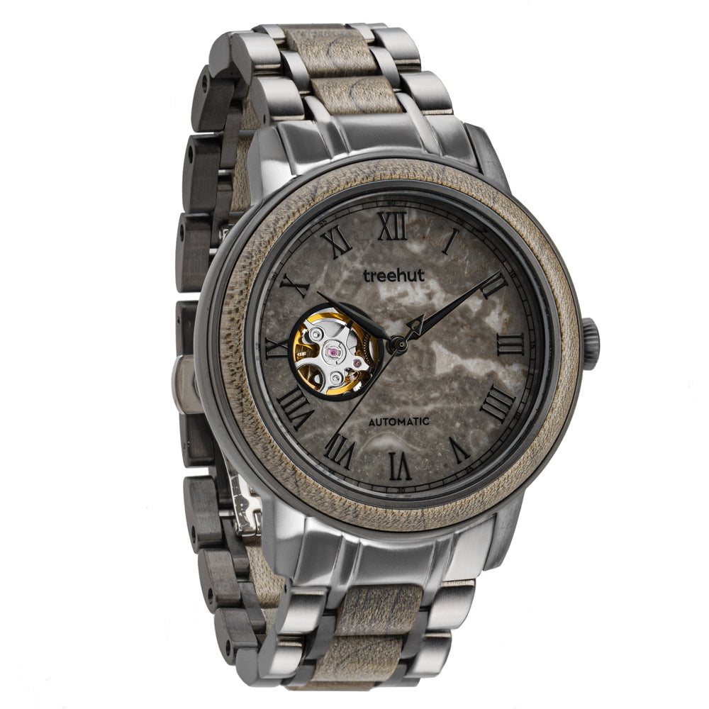 Atlas Maple Grey Marble Men's Stainless Steel Wooden Watch