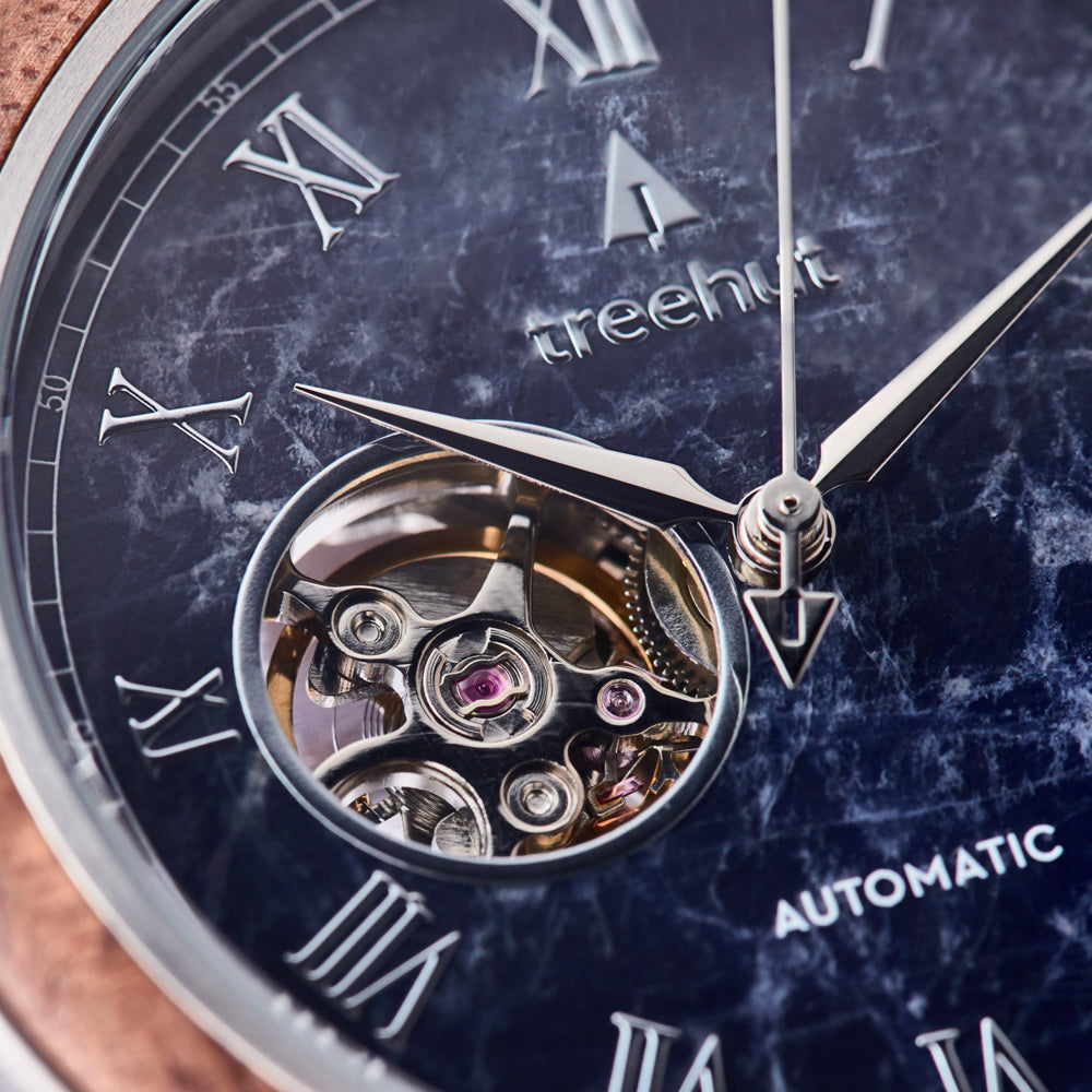 Atlas Walnut Blue Marble Men's Stainless Steel Wooden Watch