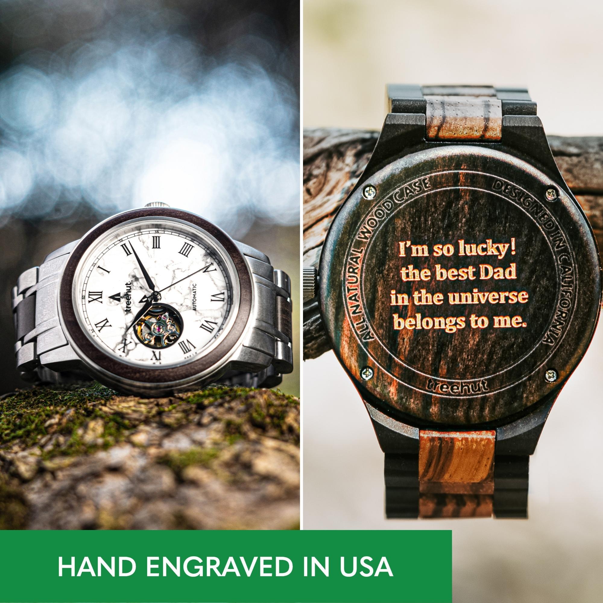 Atlas Ebony White Marble Men's Stainless Steel Wooden Watch