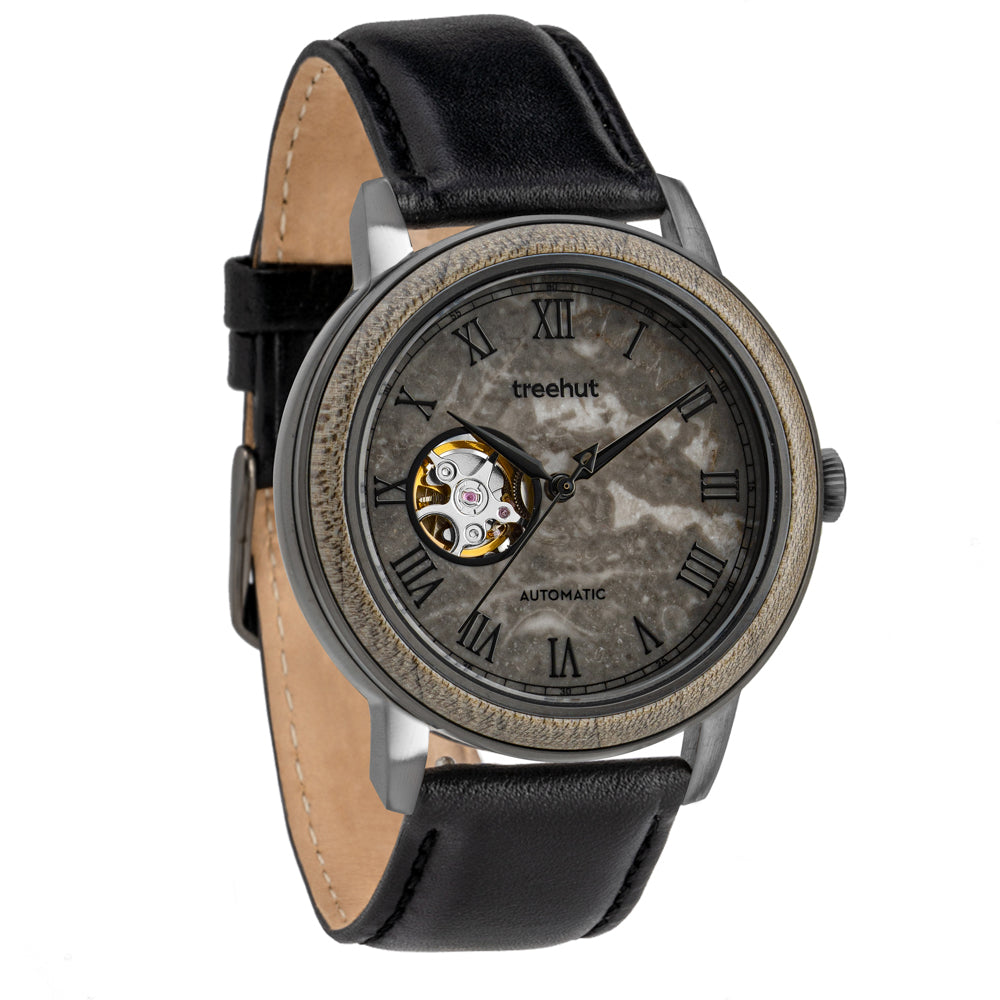 Atlas Grey Marble Black Men's Stainless Steel Wooden Watch