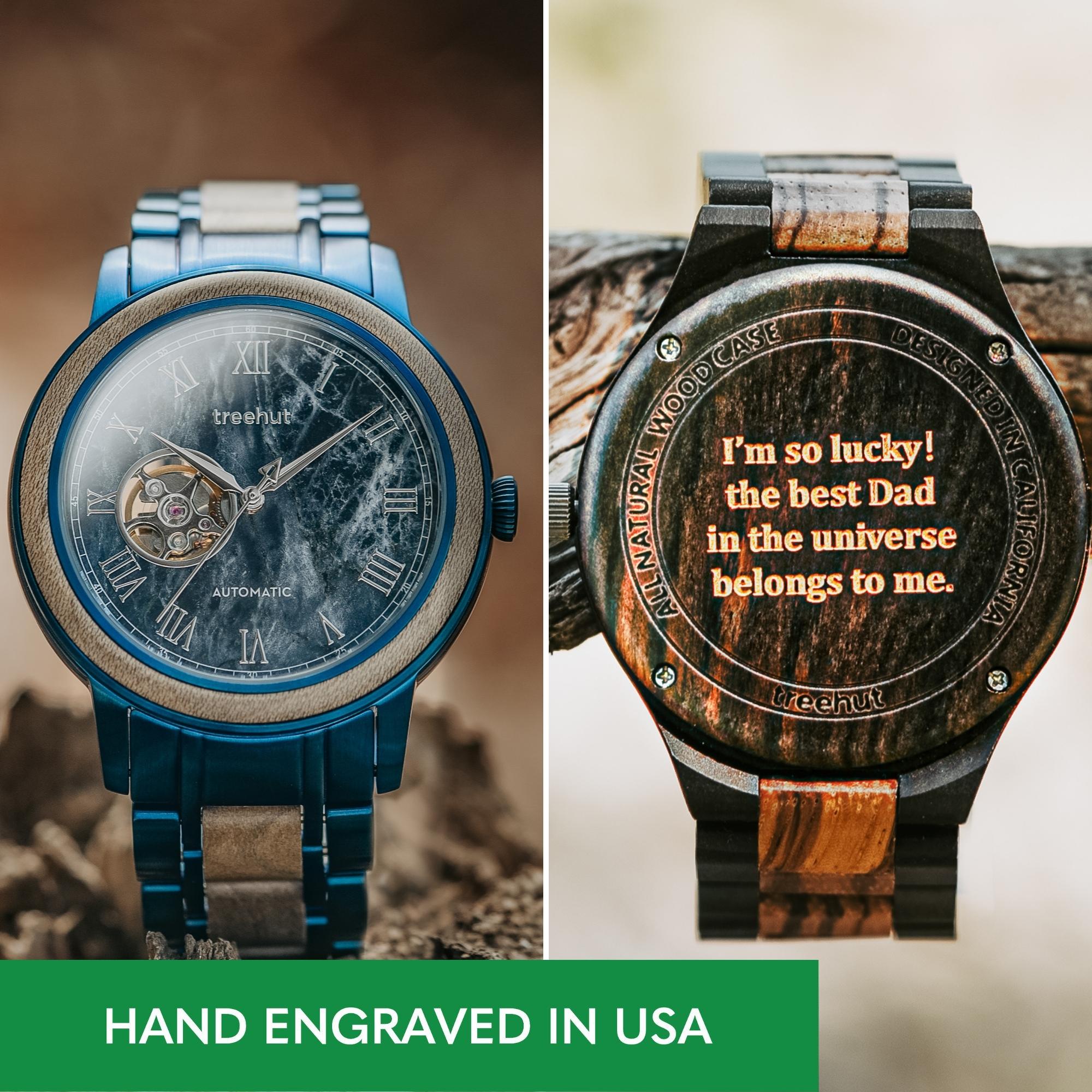 Atlas Maple Blue Marble Men's Stainless Steel Wooden Watch Watch