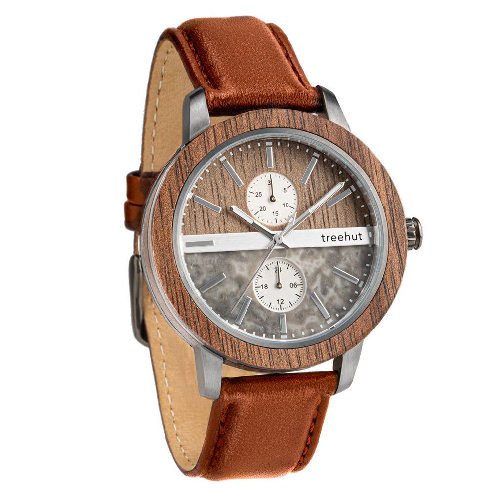 Treehut Tao Marble Cognac Leather Men's Stainless Steel Wooden watch
