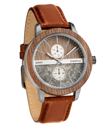 Treehut Tao Marble Cognac Leather Men's Stainless Steel Wooden watch 