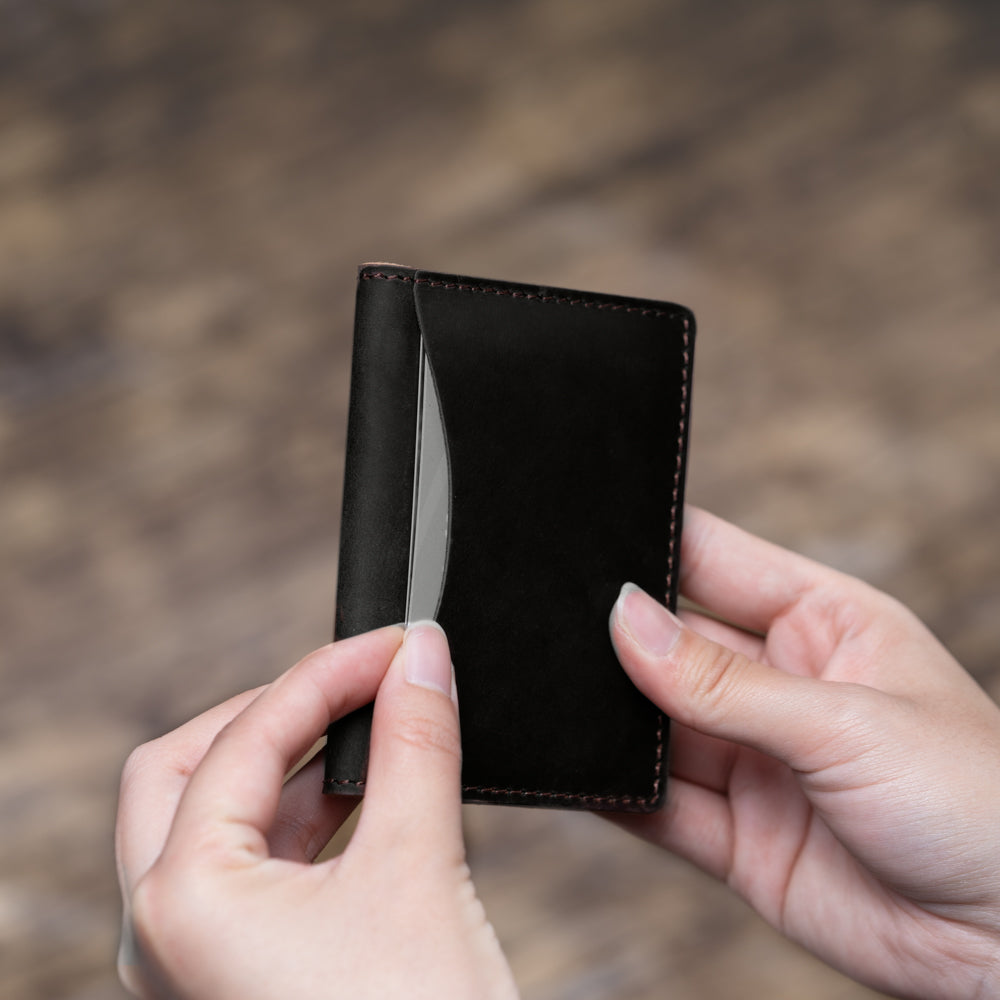 Black Bi-Fold 5-Pocket Wallet Men's Genuine Leather Wallet