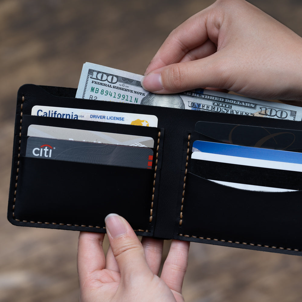 black leather bifold wallet