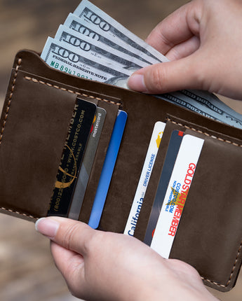 Brown Bi-Fold Vertical Wallet Men's Genuine Leather Wallet