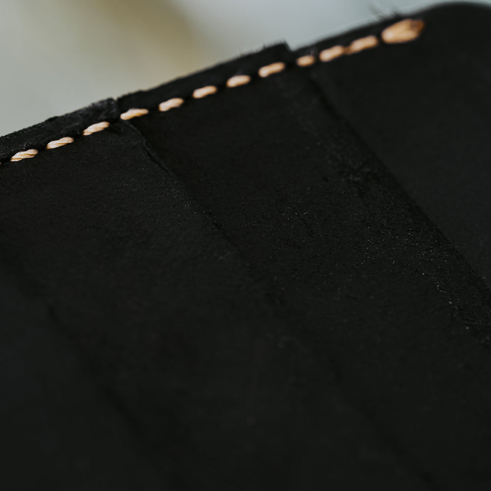 Black Three Card Case Men's Genuine Leather Wallet