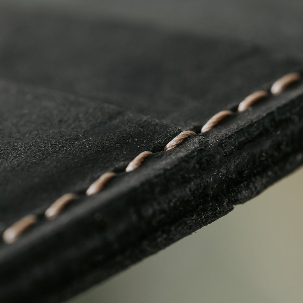Black Three Card Case Men's Genuine Leather Wallet