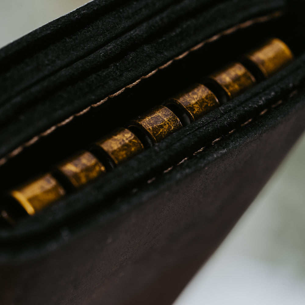 black leather trifold wallet
