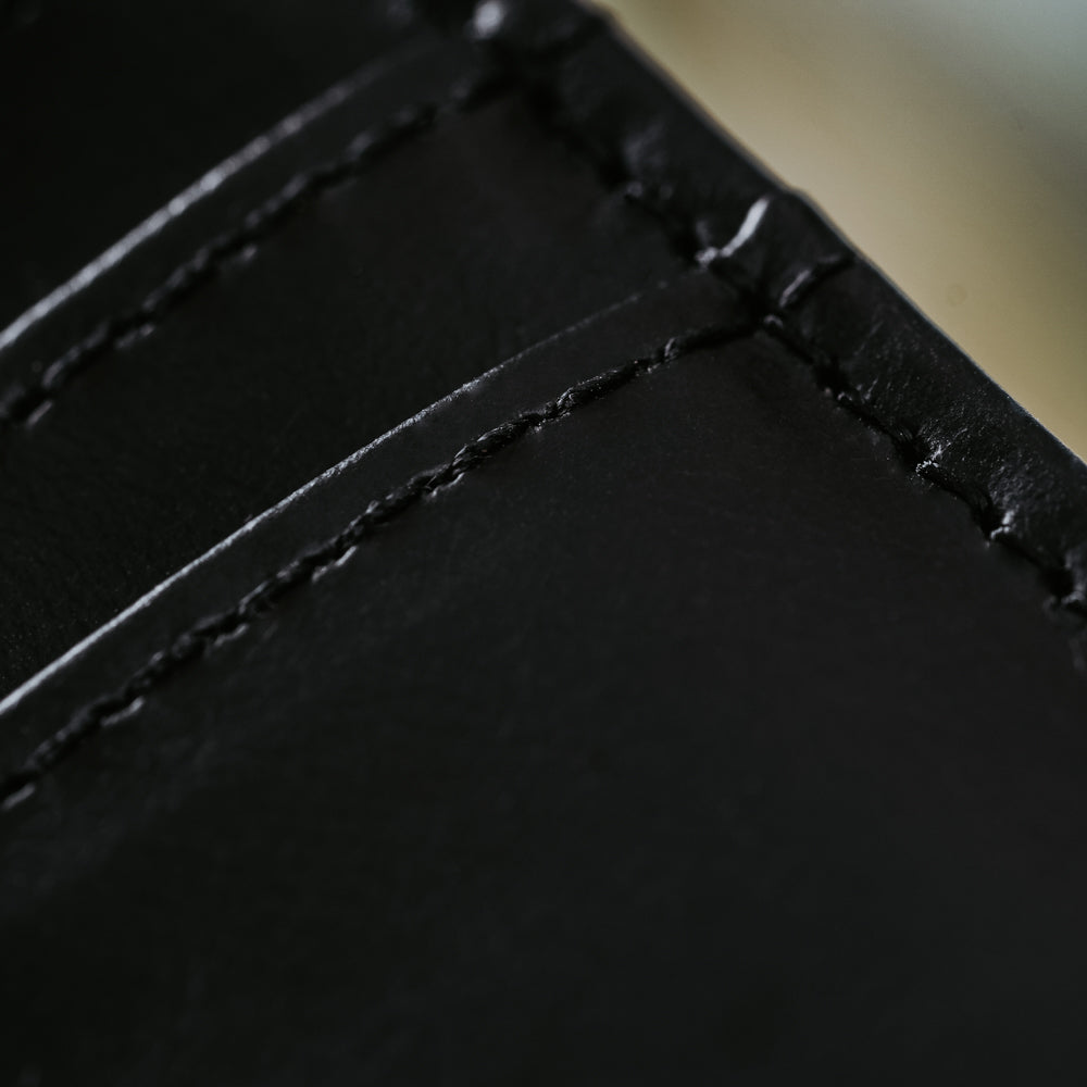 Black Vertical Card Case With Clip Men's Genuine Leather Wallet