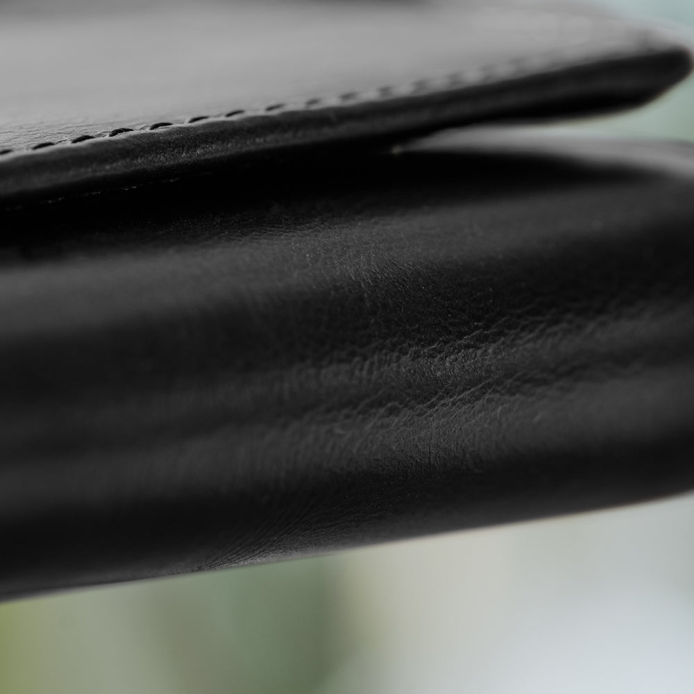 Black Tri-Fold ID Wallet Men's Genuine Leather Wallet