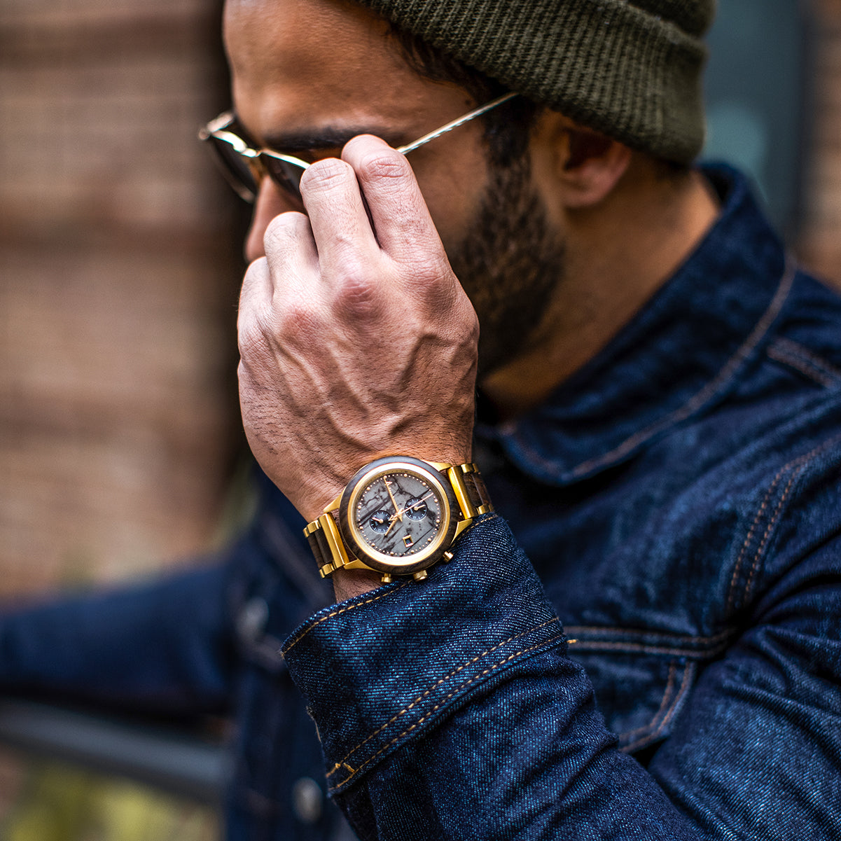 Rise Ebony Marble Gold Men's Stainless Steel Wooden Watch