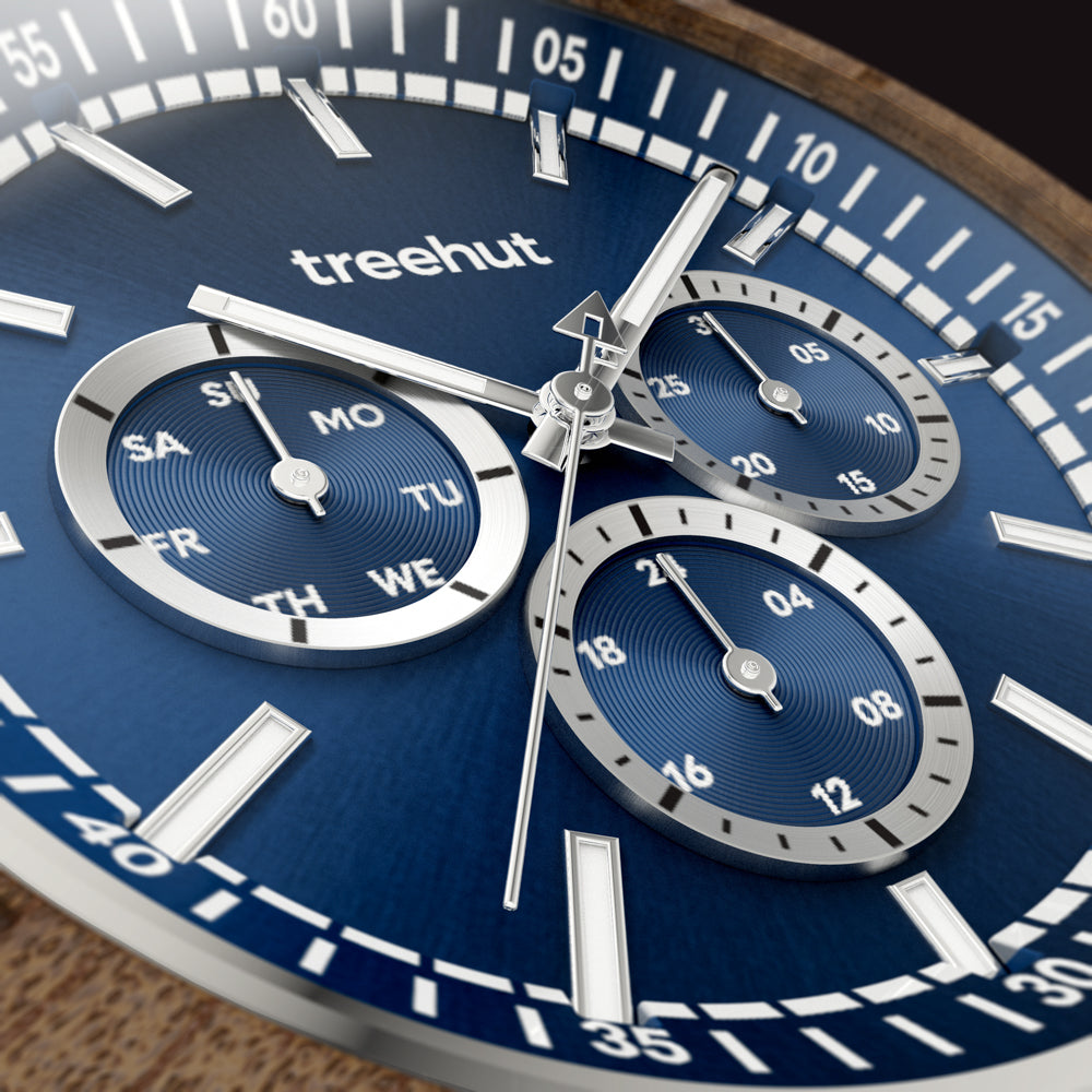 Classic Multifunction Walnut Blue Men's Wooden Watch