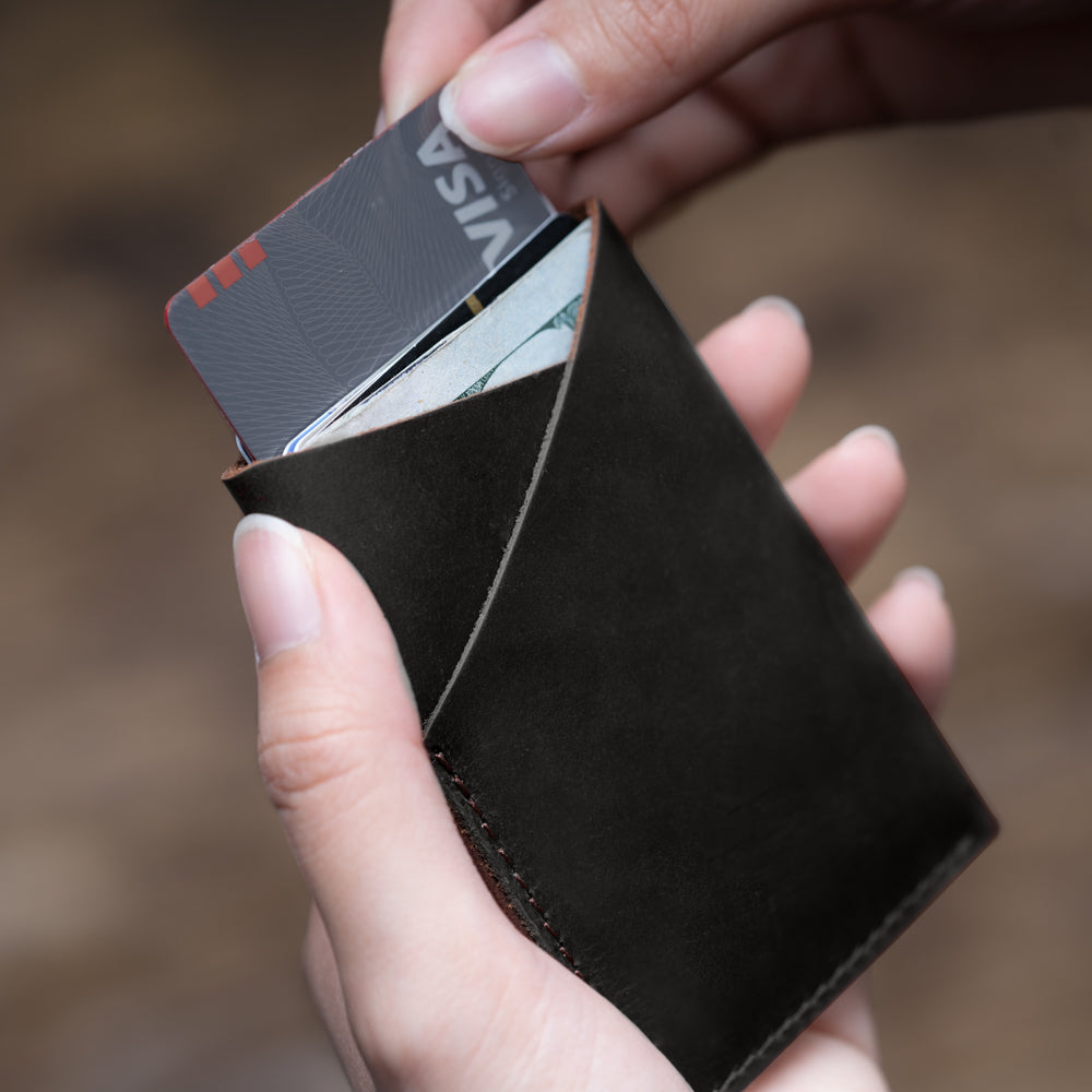 Black Cash and Card Pouch Men's Genuine Leather Wallet