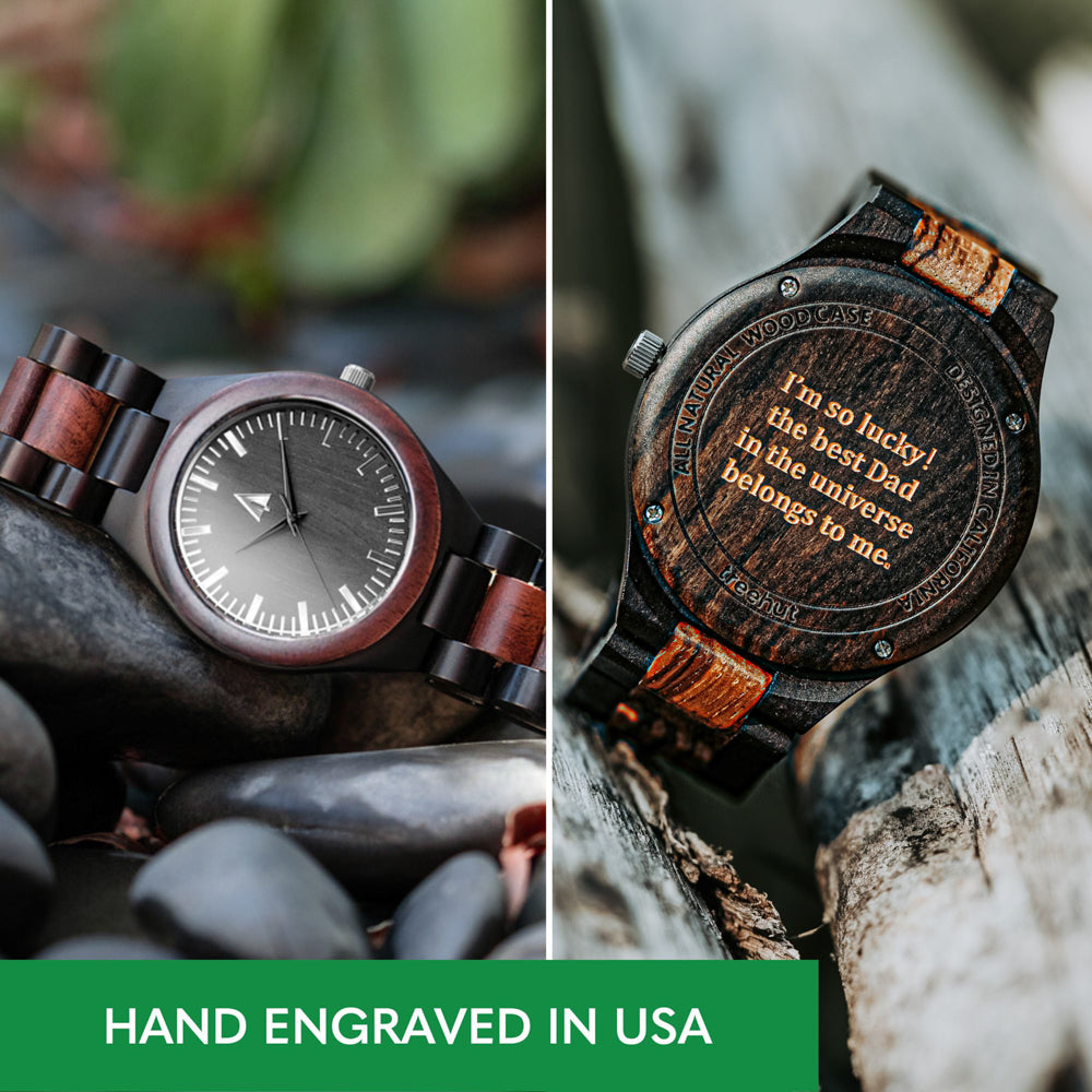 engraved redwood watch