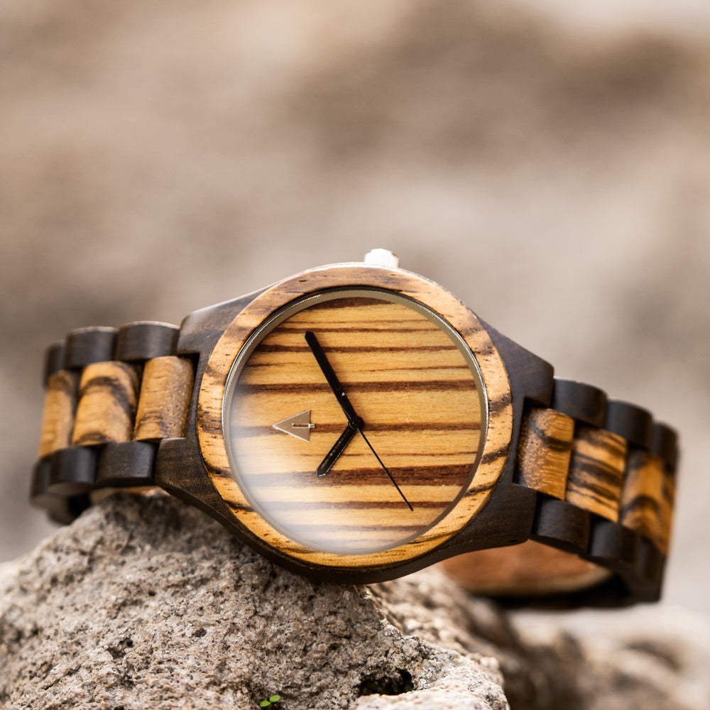 Classic Black Stainless Zebrawood River Men's Wooden Watch