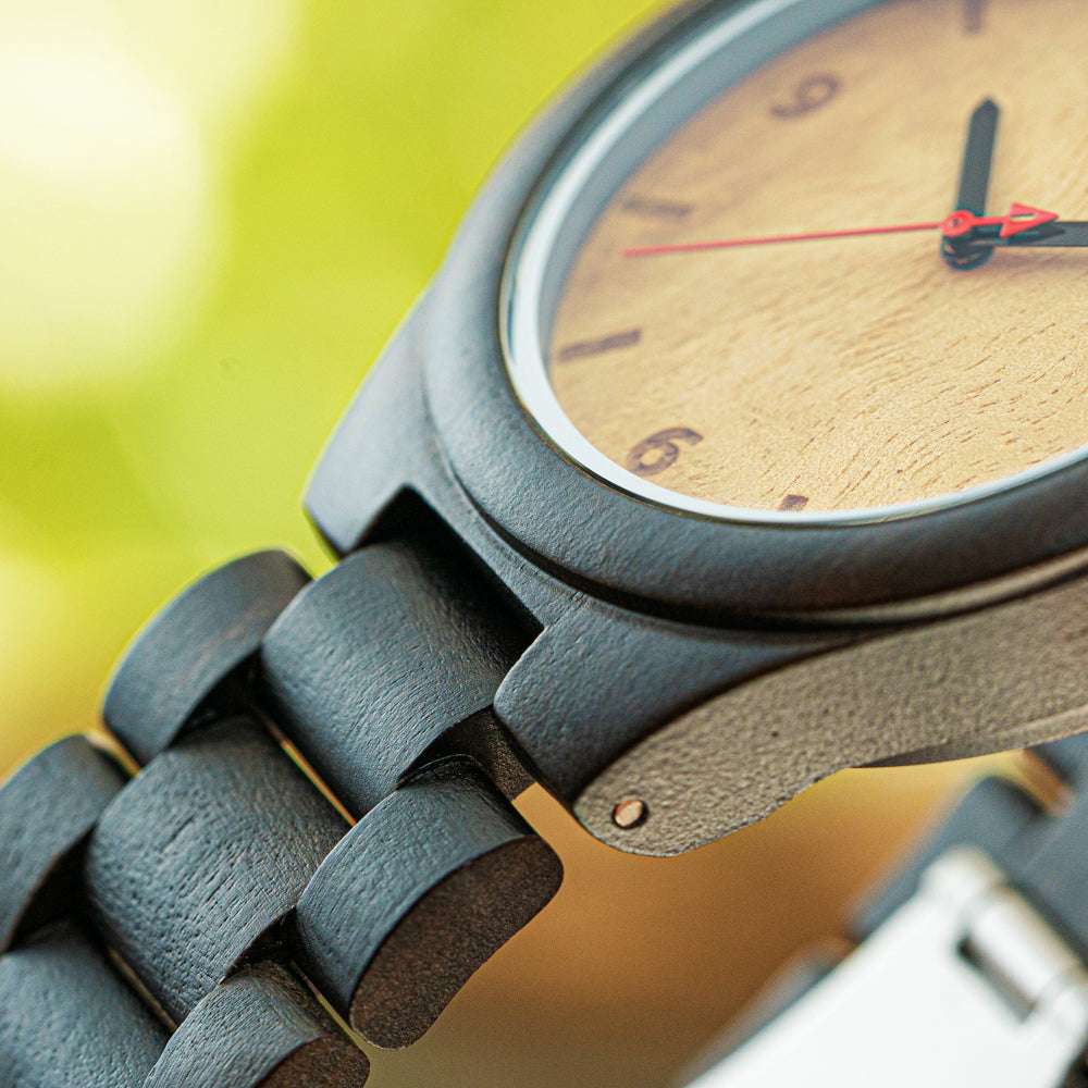 Classic Ebony Maple Burl Men's Wooden Watch