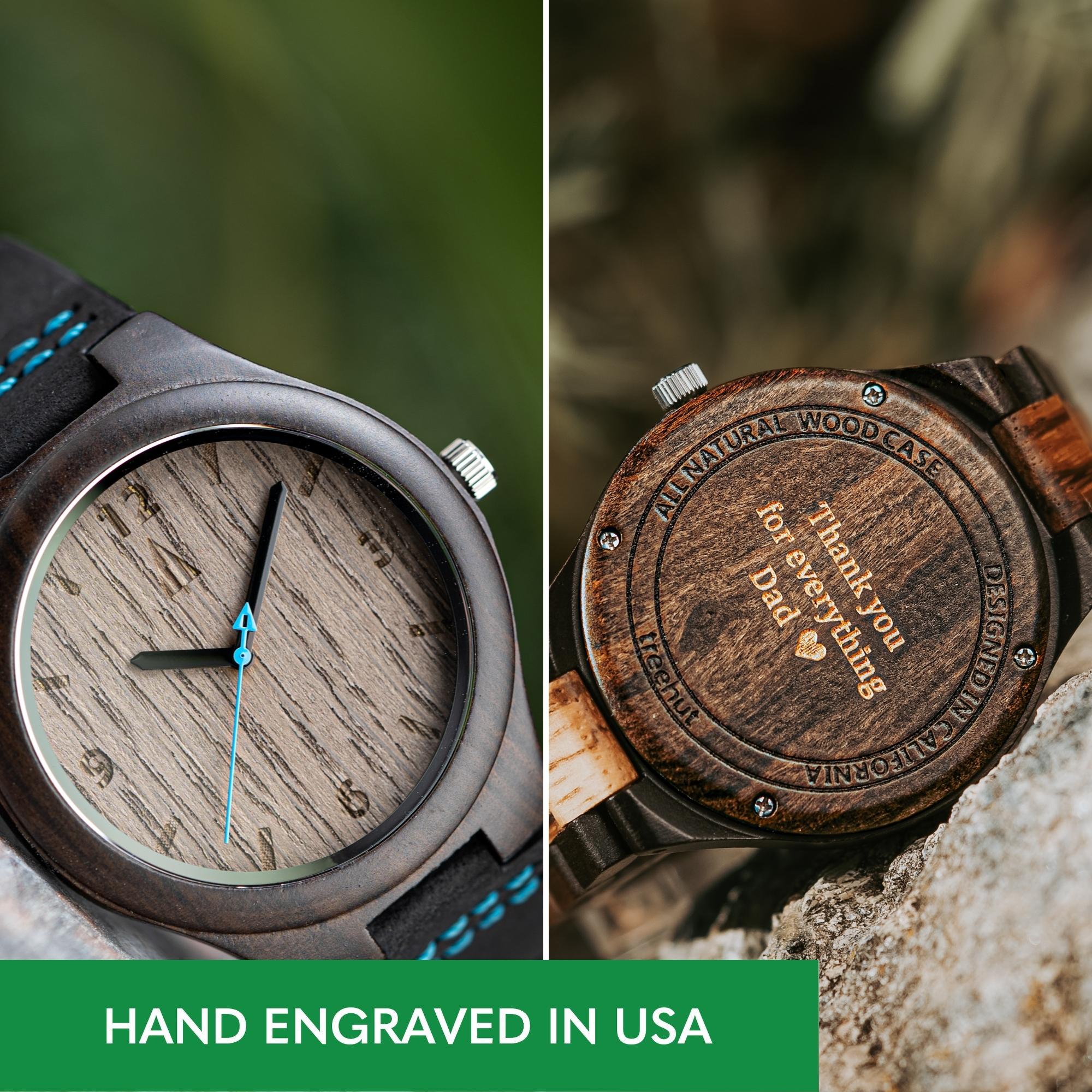 Classic Ebony Silver Oak Blue Men's Wooden Watch