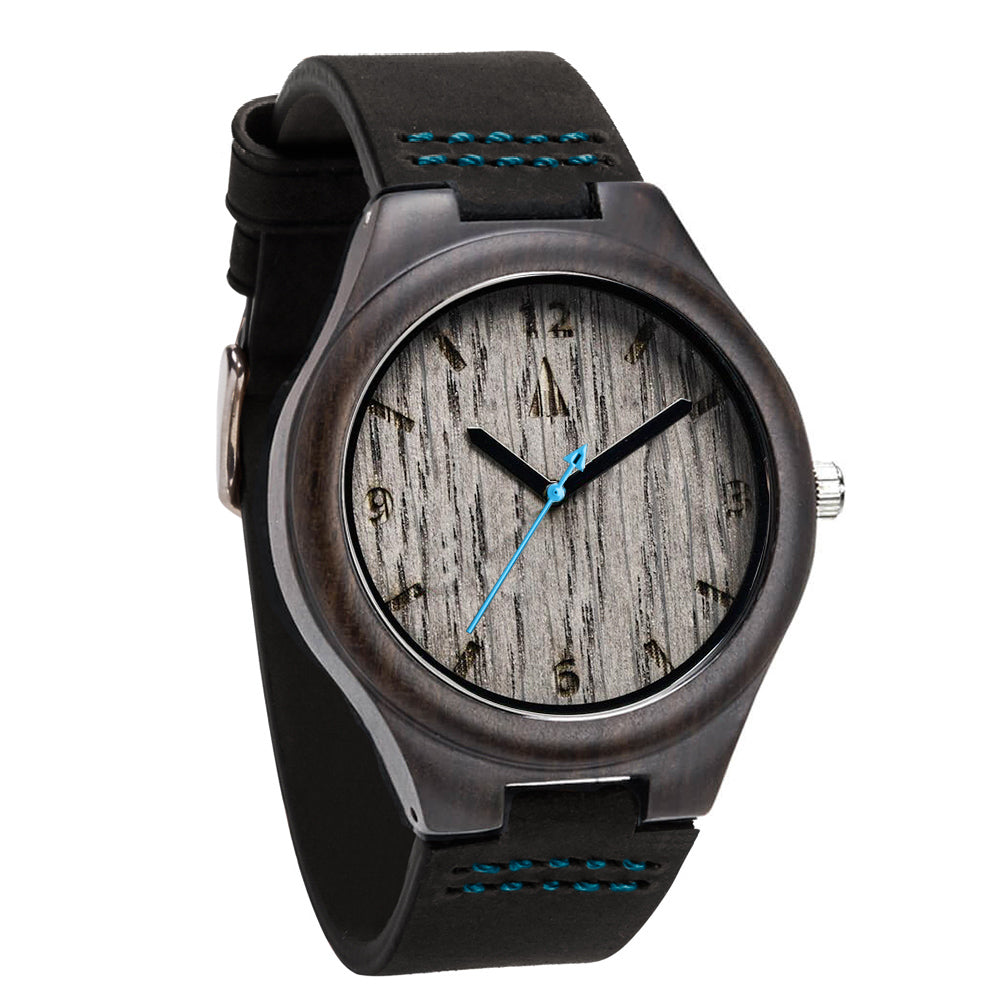 Classic Ebony Silver Oak Blue Men's Wooden Watch