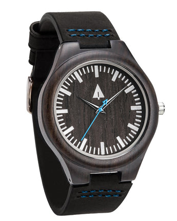 Classic Ebony Theo Blue Leather Men's Wooden Watch