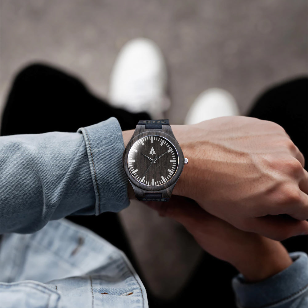 Classic Ebony Theo Monochrome leather Men's Wooden Watch
