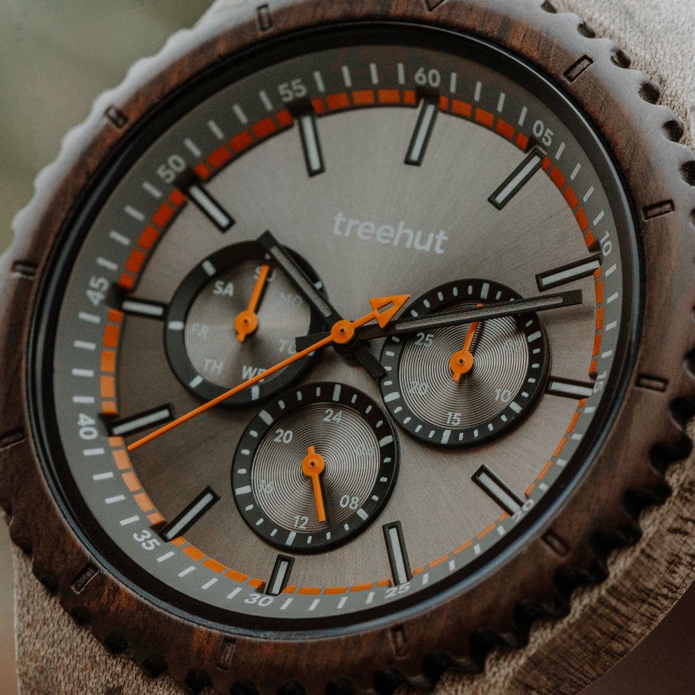 Classic Multifunction Silver Maple Grey Men's Wooden Watch