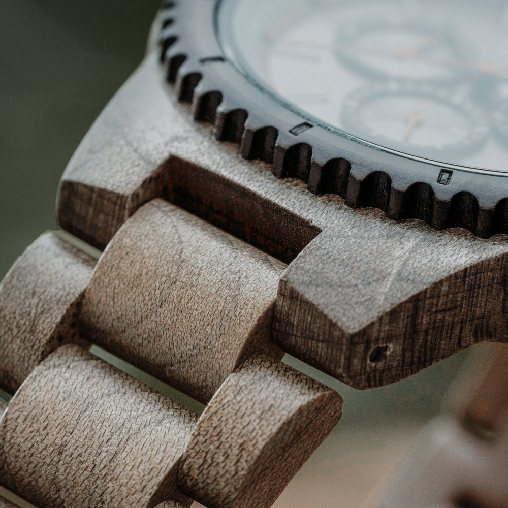 Classic Multifunction Silver Maple Grey Men's Wooden Watch