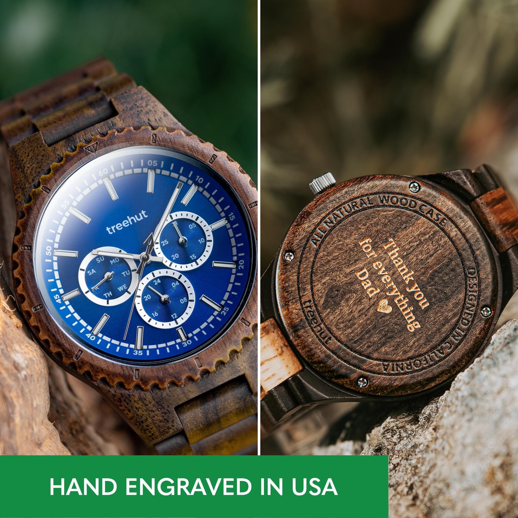 Classic Multifunction Walnut Blue Men's Wooden Watch