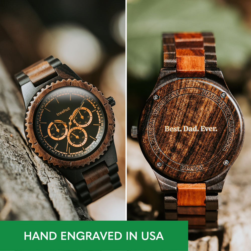 Classic Multifunction Walnut Ebony Men's Wooden Watch