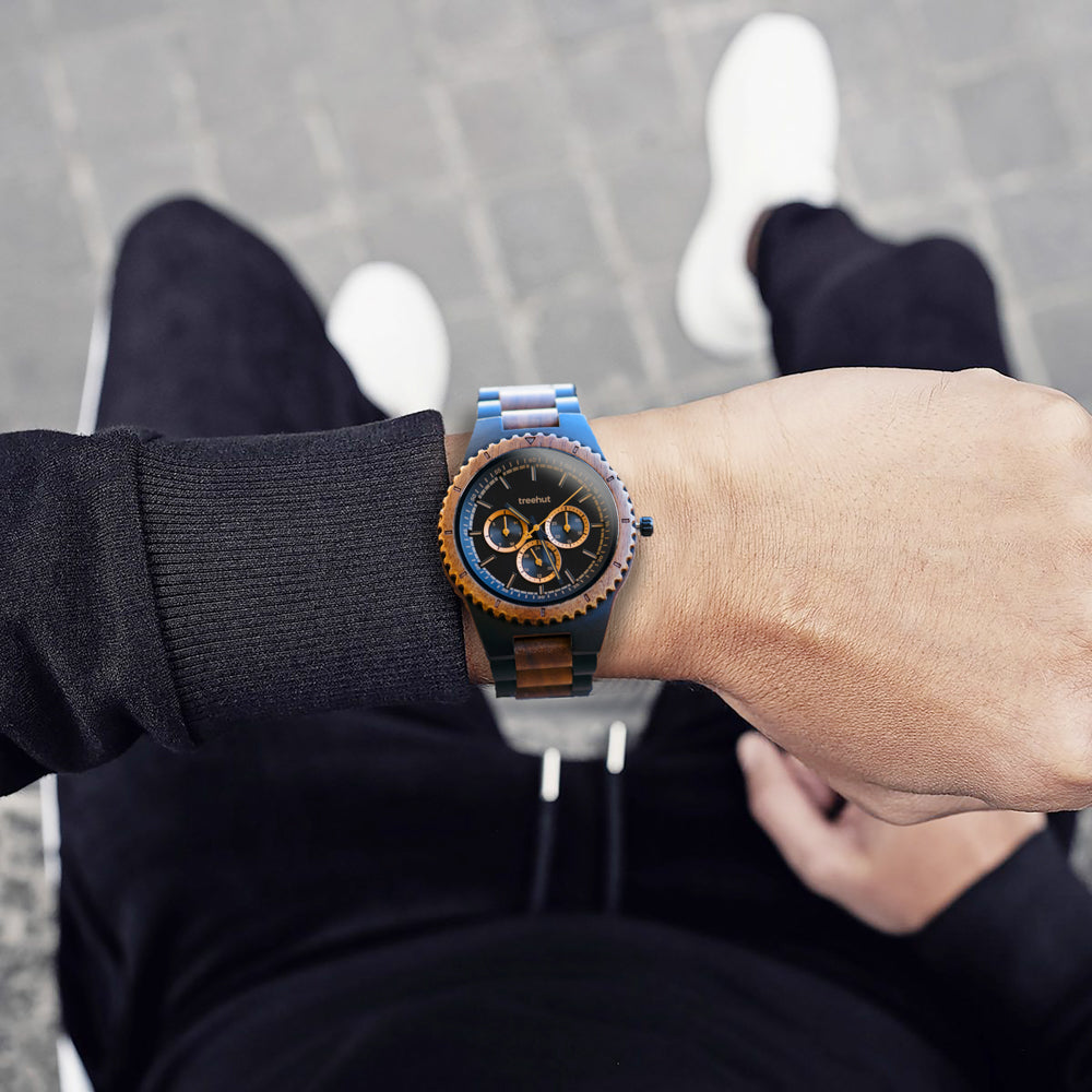 Classic Multifunction Walnut Ebony Men's Wooden Watch
