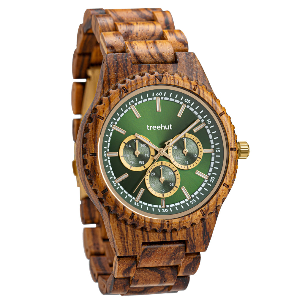 Classic Multifunction Zebrawood Green Men's Wooden Watch
