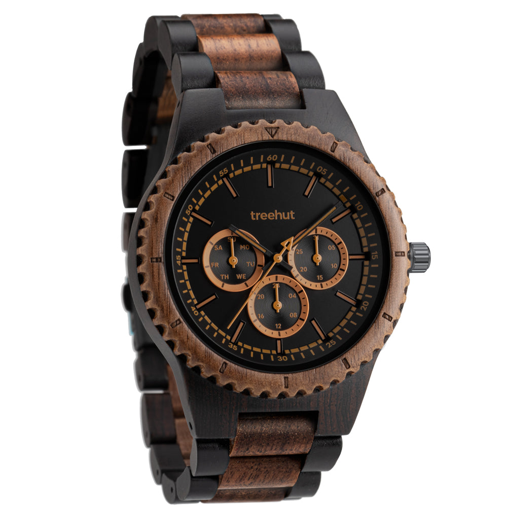 Classic Multifunction Walnut Ebony Men's Wooden Watch
