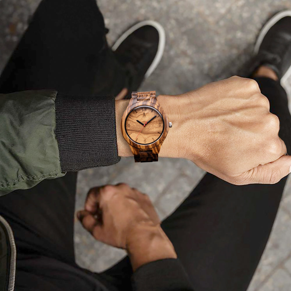 Classic Zebrawood Olive Ash Men’s Wooden Watch
