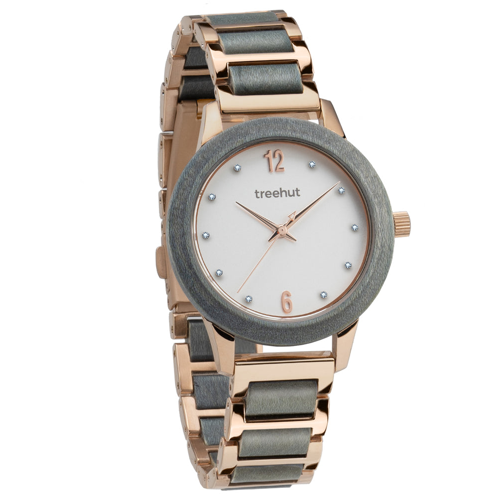 Constance Grey Maple Rose Gold Women's Stainless Steel Wooden Watch