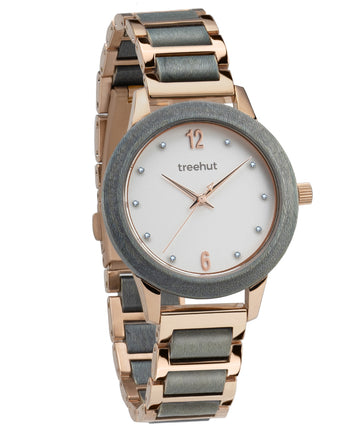 Constance Grey Maple Rose Gold Women's Stainless Steel Wooden Watch