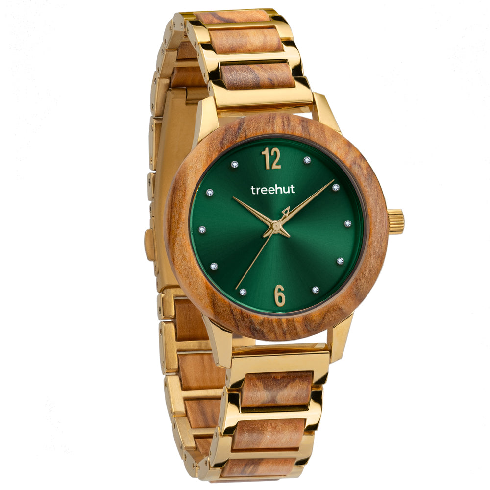 Constance Olive Green Women's Stainless Steel Wooden  Watch