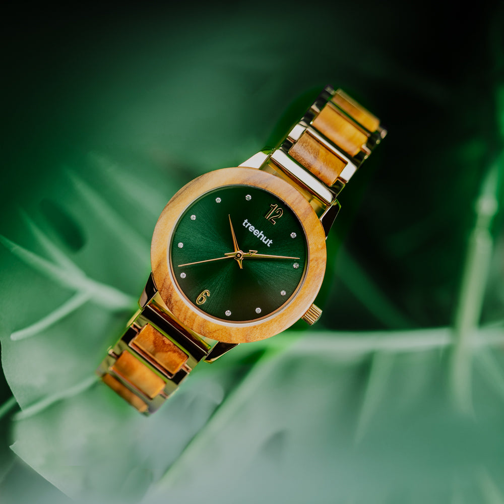 Constance Olive Green Women's Stainless Steel Wooden  Watch