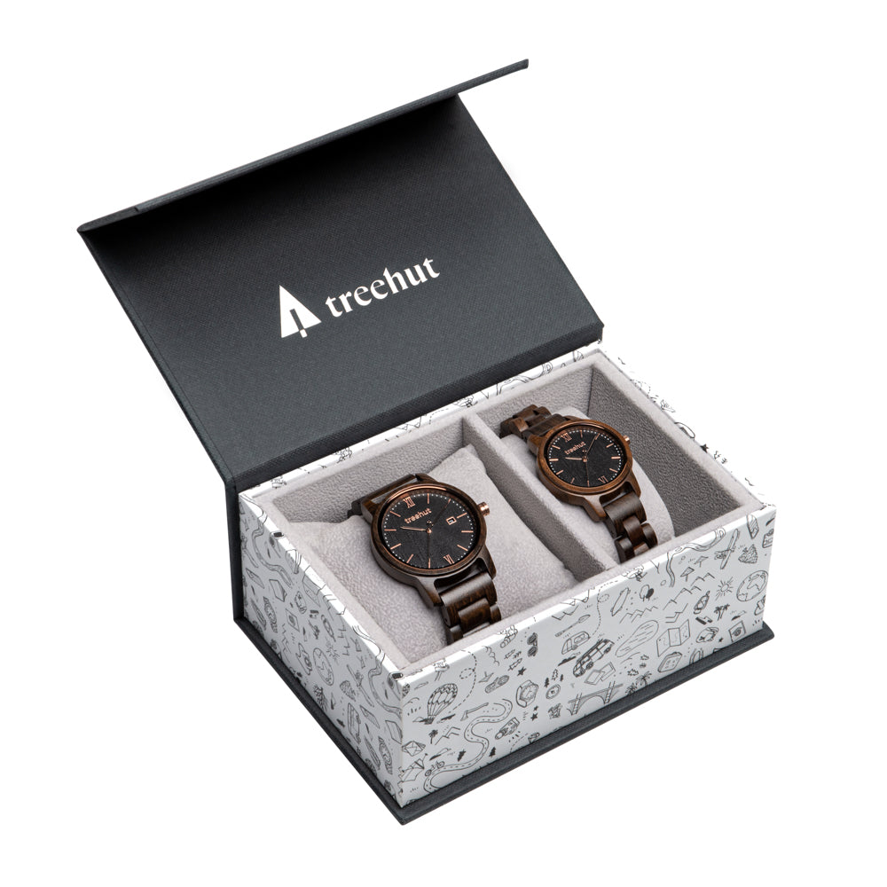 Couples Odyssey Ebony Rose Gold Couples Wooden Watch