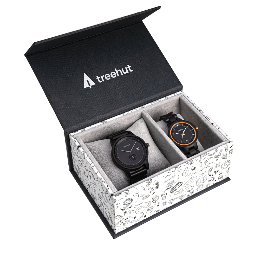 Couples Ebony Black Couples Wooden Watch