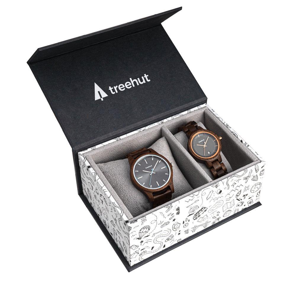 Couples Walnut Grey Couples Wooden Watch