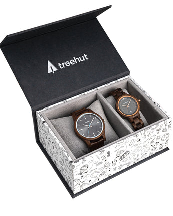 Couples Walnut Grey Couples Wooden Watch