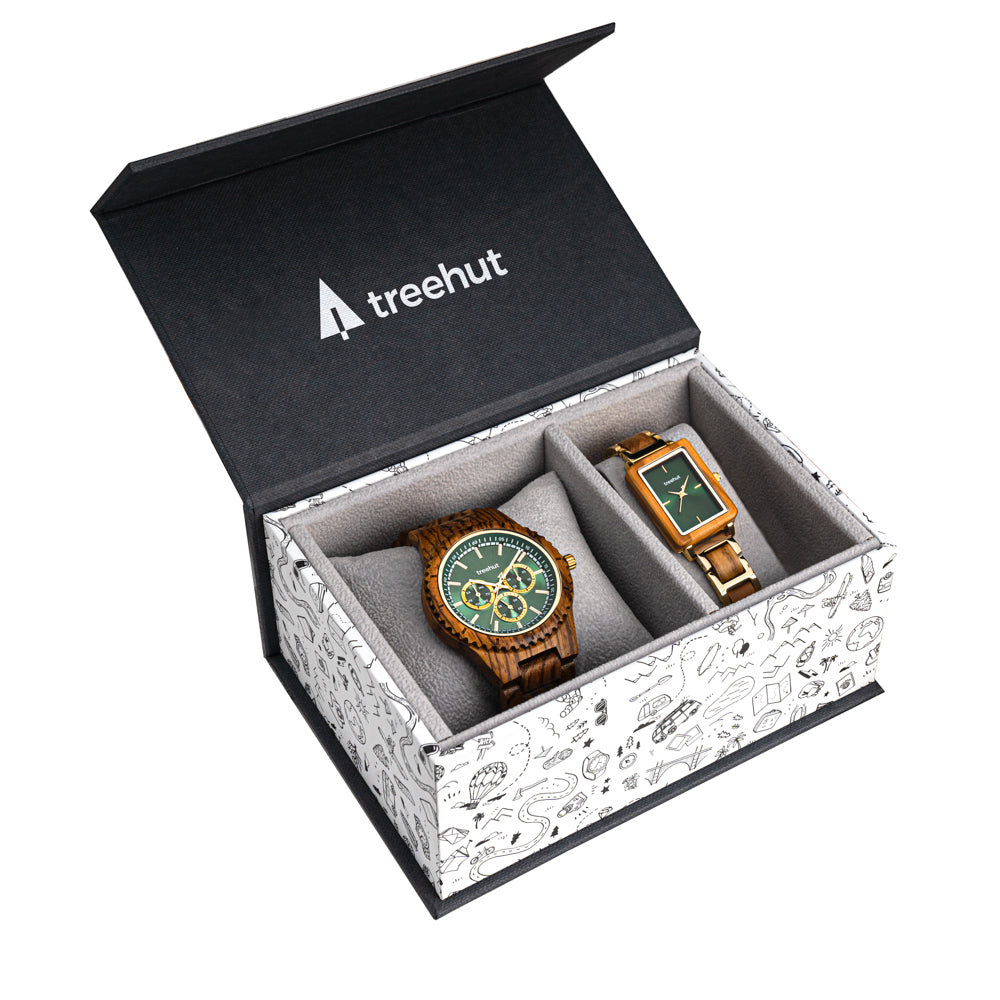 Couples Green Gold Couples Wooden Watch