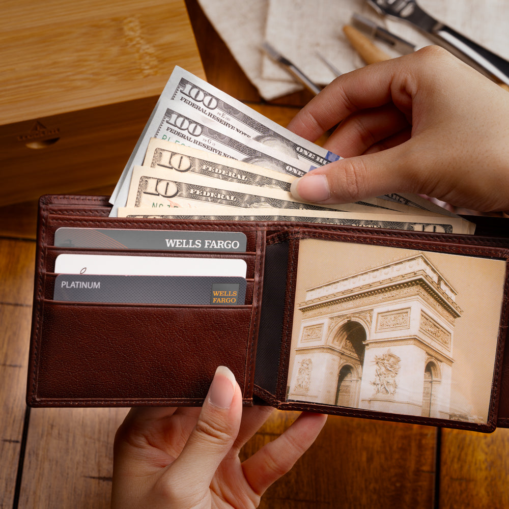brown leather bifold wallet